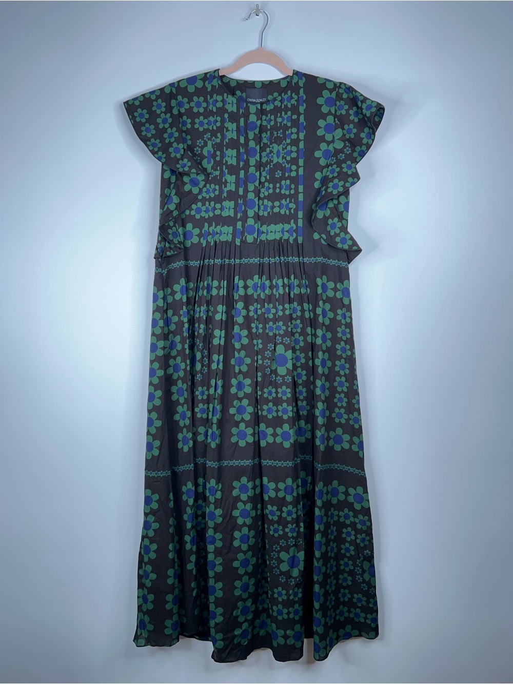 Cynthia Rowley Nairobi Kaftan Floral Print Black Green Maxi Dress New Size Small